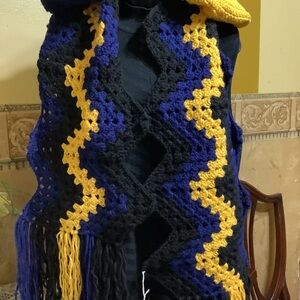 Crochet Zigzag Scarf in Black, Blue, and Yellow